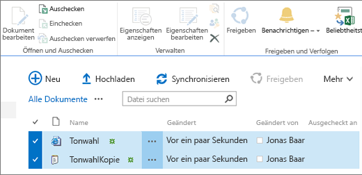 Teil des Menübands bearbeiten, wenn zwei Elemente in der Liste ausgewählt sind