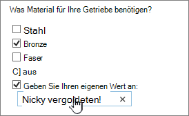 Umfragefrage mit Angabe Ihres eigenen Werts