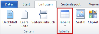 Befehl 'Tabelle' auf der Registerkarte 'Einfügen'