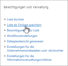 Abschnitt "Berechtigungen und Verwaltung" des Menüs "Einstellungen"