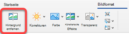 Die Option "Bild entfernen" befindet sich auf der Registerkarte "Bildformat" in Office-Apps.