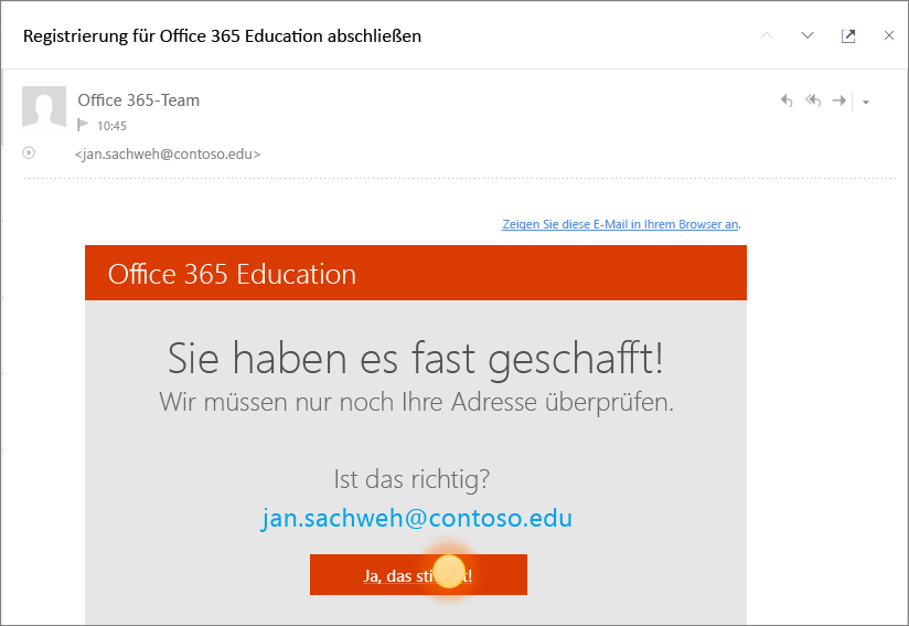 Screenshot der abschließenden Überprüfungsseite für die Office 365-Anmeldung