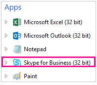 Bildschirm „Task-Manager“ mit hervorgehobenem Produktnamen „Skype for Business“