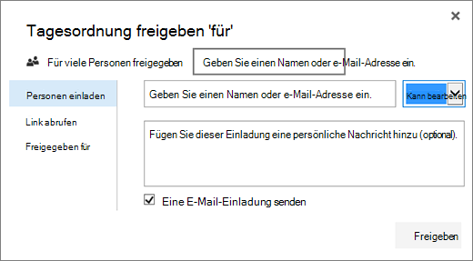 Dialogfeld "Freigeben"