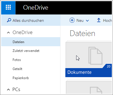 Screenshot des Ordners "Dokumente" in OneDrive