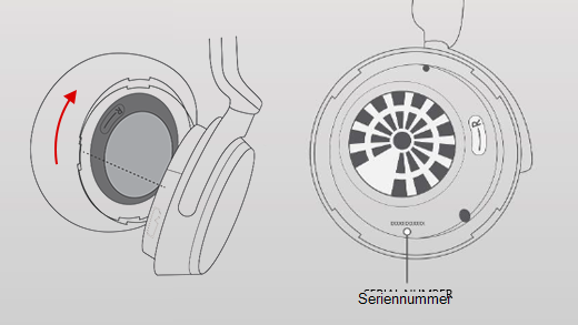 Ein Bild, das zeigt, wie der rechte Gehörschutz des Surface Headphones entfernt wird.