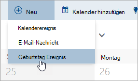 Hinzufügen eines Geburtstags oder Feiertagskalenders in Outlook.com 