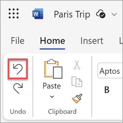 Die Schaltfläche Rückgängig in Microsoft Word für das Web.