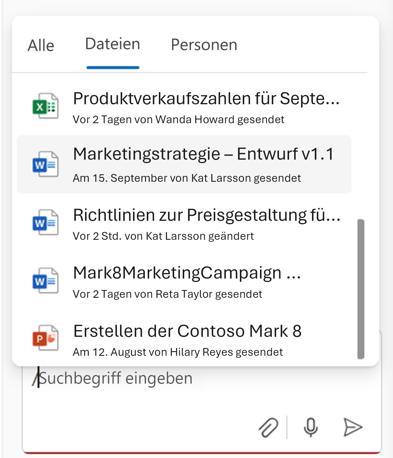 Screenshot der Auswahl von Dateien mit der Dateiauswahl während des Copilot-Chats