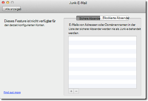 Junk-e-Mail-Seite mit sicheren und blockierten Absendern