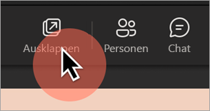 Screenshot der Option "Popup" in der Symbolleiste der Teams-Besprechung, um freigegebene Inhalte in einem separaten Fenster (Desktop) zu öffnen