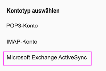 "Microsoft Exchange ActiveSync" auswählen