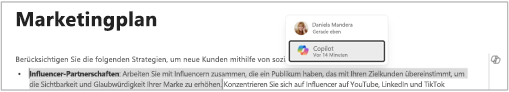 Screenshot, der zeigt, welchen Text Copilot generiert hat, einschließlich des Zeitpunkts, an dem der Inhalt hinzugefügt wurde