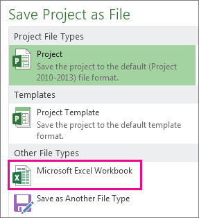Project-Datei als Microsoft Excel-Arbeitsmappe speichern