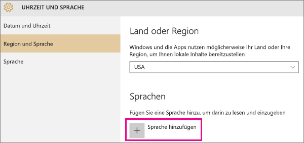 Hinzufügen einer Sprache in Windows 10