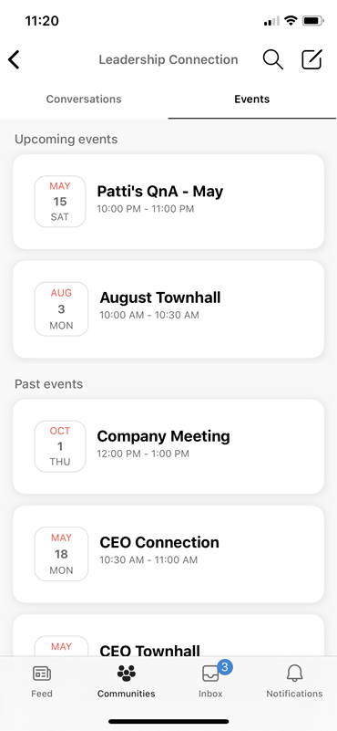 Screenshot showing discovere events on mobile