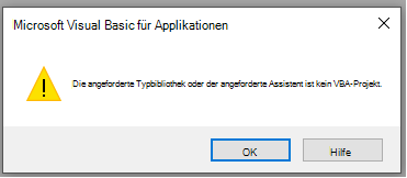 Screenshot des Fehlers im Fenster von Microsoft Visual Basic für Anwendungen