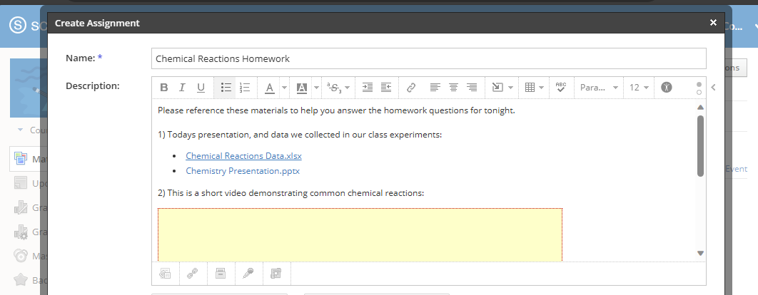 Verknüpfen oder Einbetten von OneDrive-Dokumenten in die Schoology Rich Text-Editor und Formatieren Ihrer Inhalte.