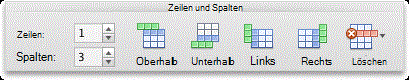 Registerkarte "Tabellenlayout", Gruppe "Zeilen und Spalten"