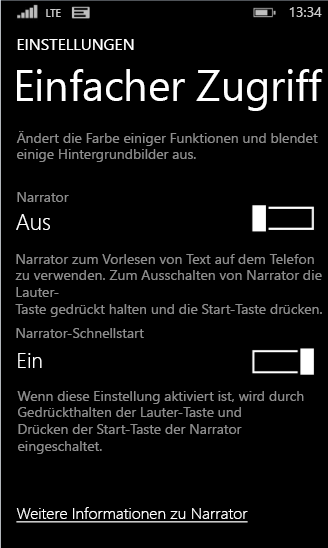 Windows Phone-Einstellungen für 'Sprachausgabe'
