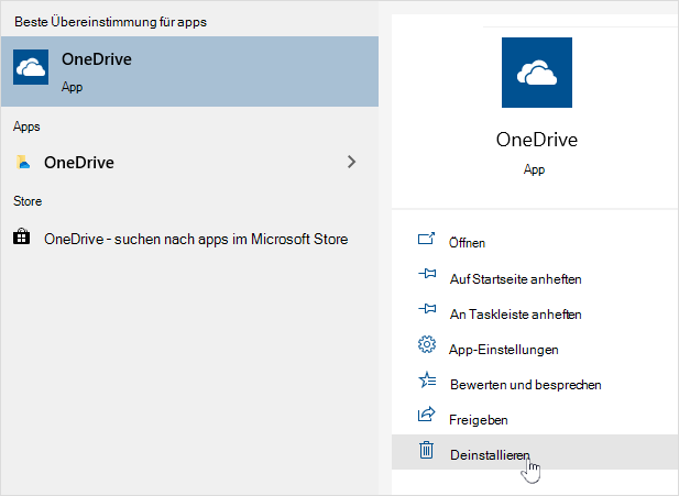 Deinstallieren der OneDrive Store-App