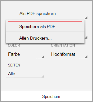 Auswählen von "Als PDF speichern"