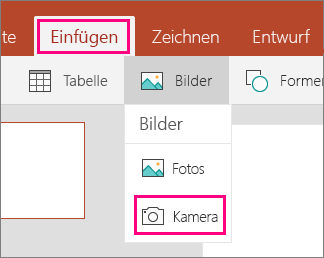 Zeigt die Option "Bild von Kamera einfügen" in Office Mobile für Windows 10
