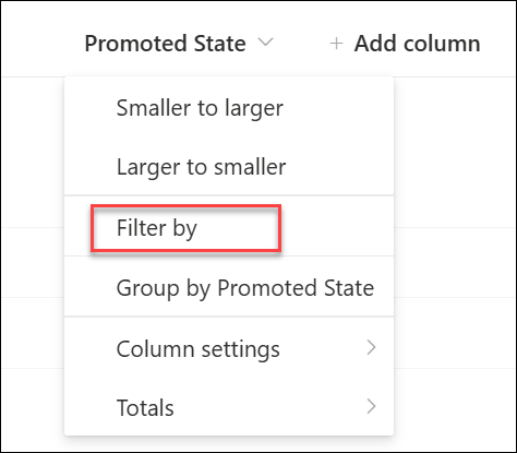 screenshot of Filter by promoted state