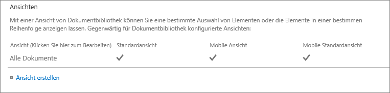 Abschnitt für Listenansichten in "Listeneinstellungen"