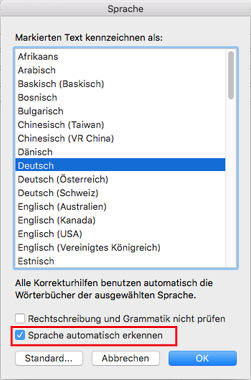 Outlook 2016 für Mac – Einstellung "Sprache automatisch erkennen"