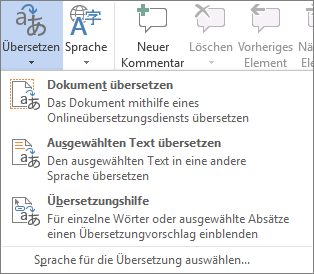Verfügbare Übersetzungstools in Office-Programmen