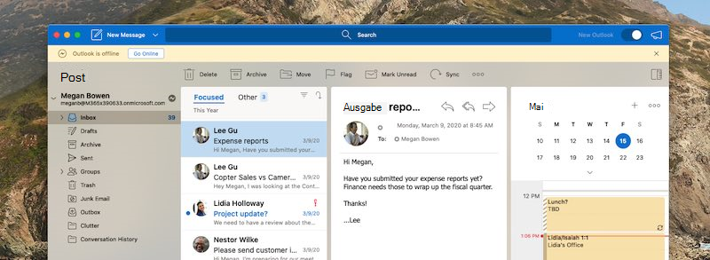E-Mail-Info: Outlook ist offline.