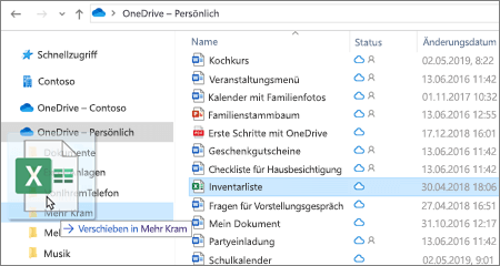 Screenshot zum Verschieben einer Datei in einen anderen Ordner auf OneDrive.