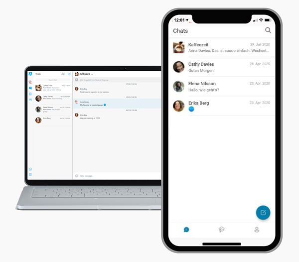 GroupMe angezeigt auf einem Surface und einem iPhone