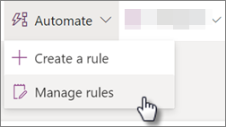 Screenshot: Bearbeiten einer Regel für eine Liste durch Auswählen von "Automatisieren" und "Regeln verwalten"