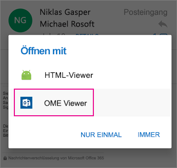 OME Viewer mit Outlook für Android 2