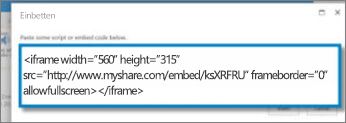 Screenshot von <IFRAME> Einbettungscode für ein Video, das von einer Videofreigabewebsite kopiert wurde. Der Einbettungscode ist fiktiv.