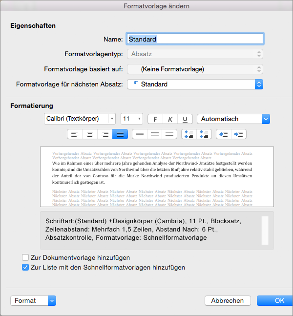 Anpassen Von Formatvorlagen In Word Für Mac Word For Mac