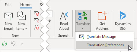 Auswählen der Einstellungen für "Übersetzen"