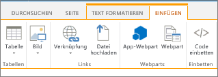 Menüband "Einfügen" auf Wiki-Seite