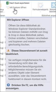 Option "Mit Explorer öffnen" ist ausgewählt, aber nicht aktiviert.