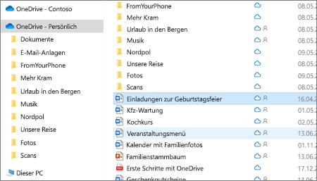Der Screenshot zeigt den OneDrive-Ordner "Persönlich" im Datei-Explorer.