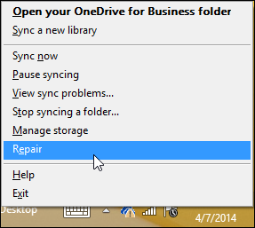 Befehl "reparieren" in OneDrive for Business