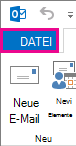Screenshot des linken Abschnitts des Outlook-Menübands mit aktivierter Registerkarte „Datei“