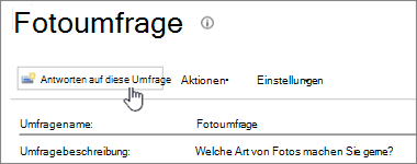 Screenshot der Umfrageseite mit hervorgehobener Option "Auf diese Umfrage antworten".