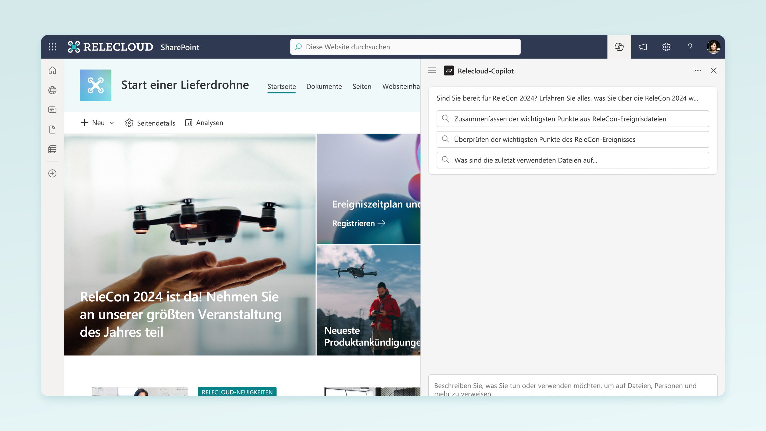 Screenshot der Bilder der Landing Page von Chat mit Copilot-Agent