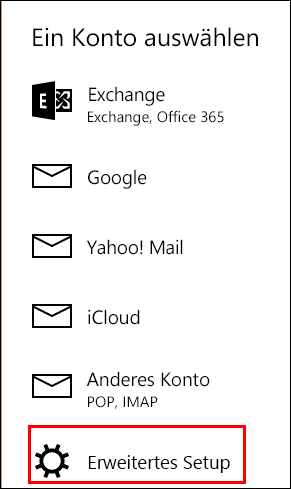 Erweitertes Setup in der Mail-App