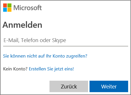 Screenshot: Microsoft-Anmeldung