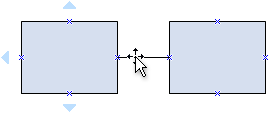 Wird auf das blaue Dreieck geklickt, wird ein Verbinder hinzugefügt und mit beiden Shapes verbunden.