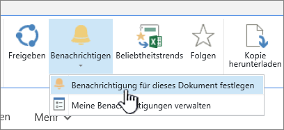 Registerkarte "Dateien" mit Hervorhebung von "Benachrichtigung für dieses Dokument festlegen"